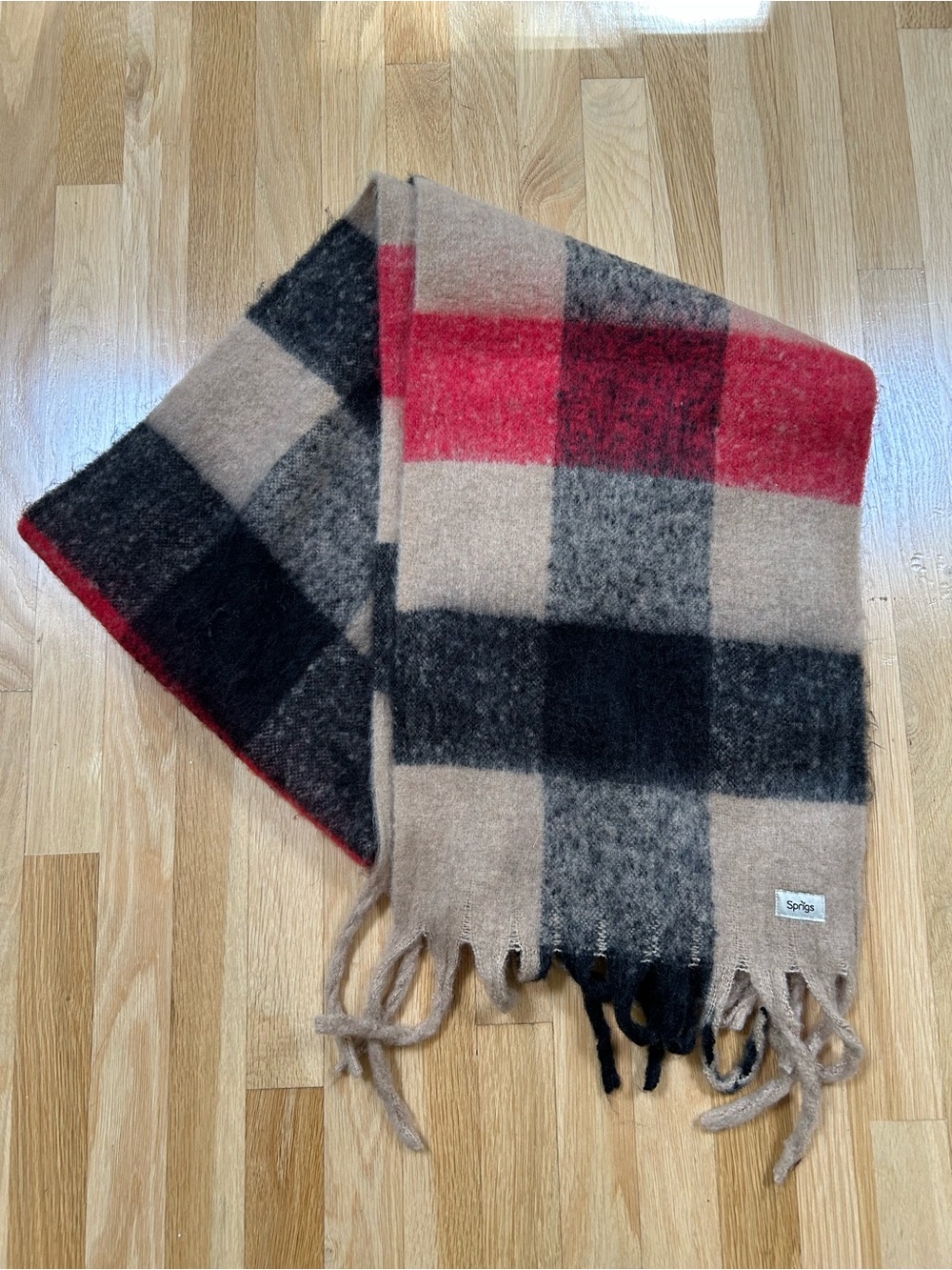 Cozy Winter Wrap, Sprigs Red & Tan Plaid Oversized Scarf